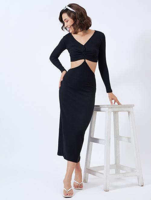 women solid long sleeve cut out bodycon dress - 21909210 - Very Small Image - 1