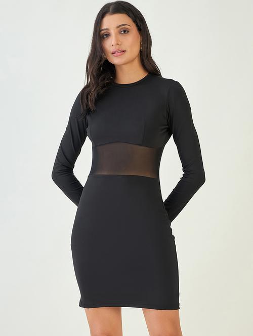 women solid long sleeve sheer bodycon dress - 21909241 - Very Small Image - 1