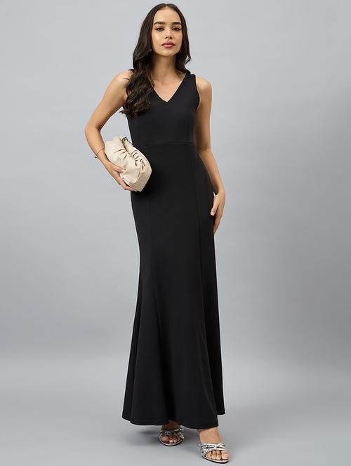 women black solid sleeveless a-line maxi dress - 21909249 - Very Small Image - 1