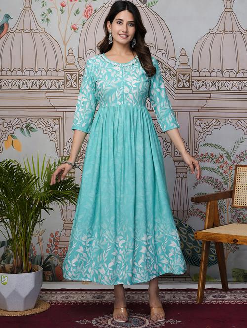 women three quarter sleeve flared ethnic dress - 21909359 - Very Small Image - 1