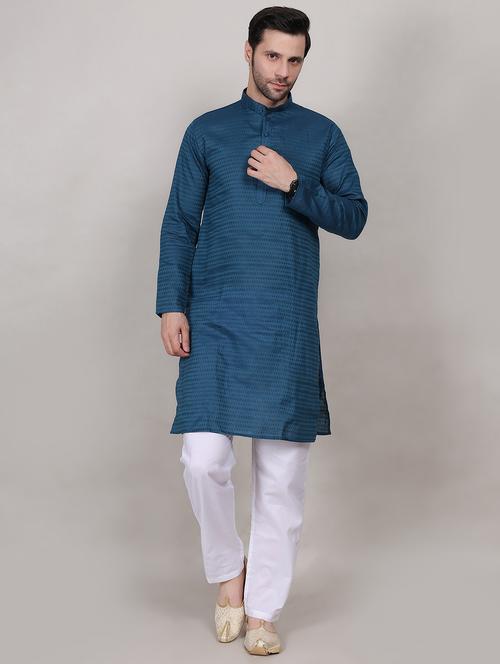 men self design mandarin neck kurta with trousers ethnic wear set - 21909572 - Very Small Image - 1