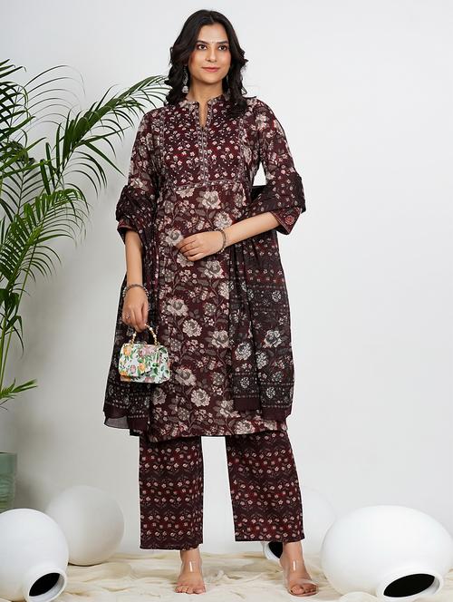women three quarter sleeve kurta palazzo with dupatta set - 21910372 - Very Small Image - 1