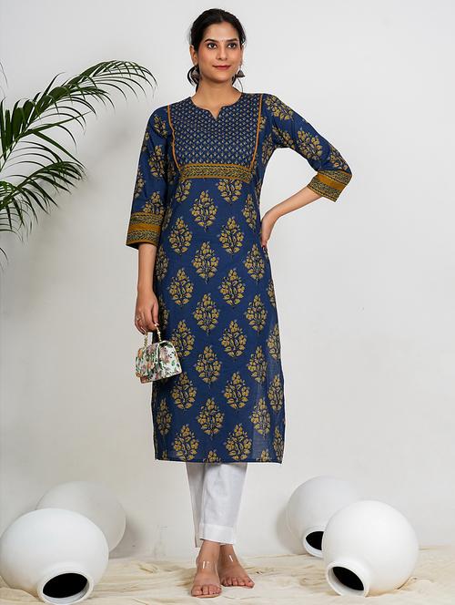 women printed three quarter sleeve straight kurta - 21910389 - Very Small Image - 1