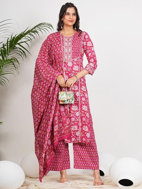 women three quarter sleeve kurta palazzo with dupatta set - 21910412 - Very Small Image - 1