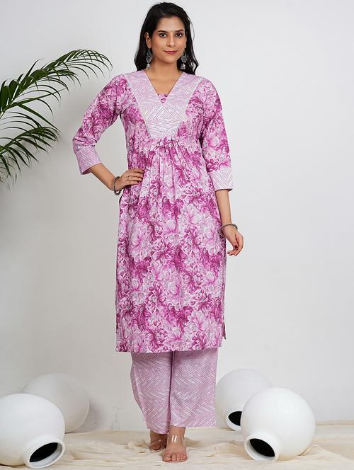 women floral three quarter sleeve kurta palazzo set - 21910413 - Very Small Image - 1