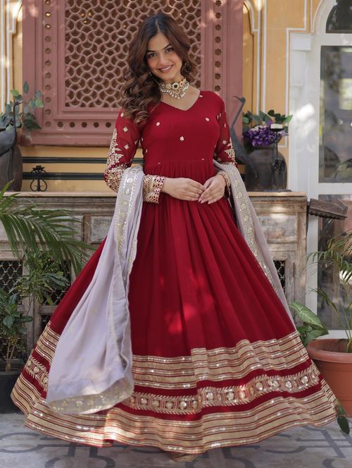 women embroidered long sleeve anarkali kurta dupatta set - 21911150 - Very Small Image - 1