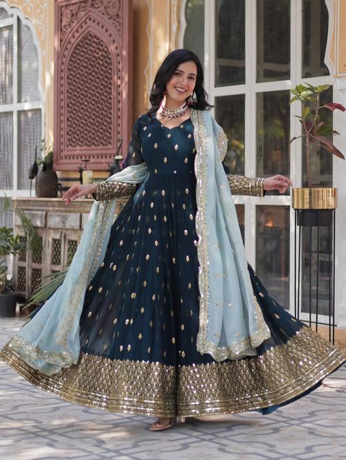 women embroidered long sleeve anarkali kurta dupatta set - 21911175 - Very Small Image - 1