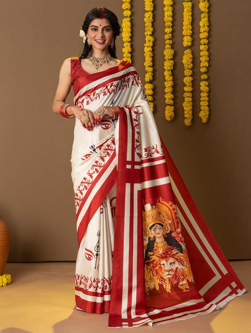 women printed casual wear saree with blouse - 21911822 - Very Small Image - 1