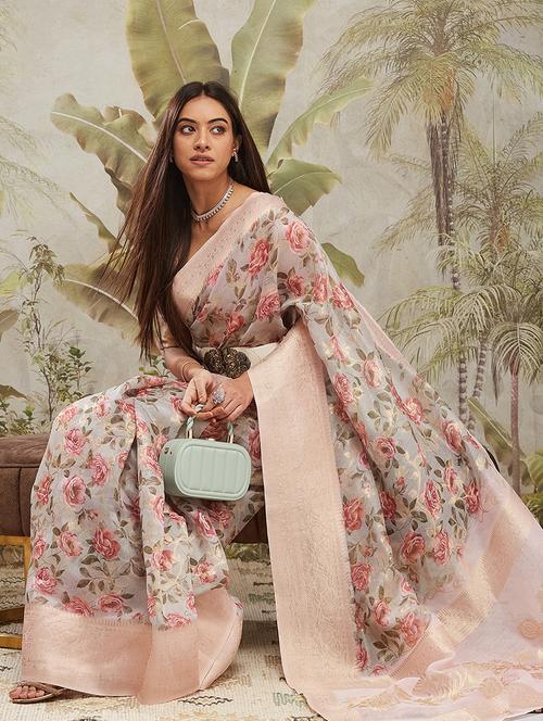 women floral printed bordered saree with blouse - 21911845 - Very Small Image - 1