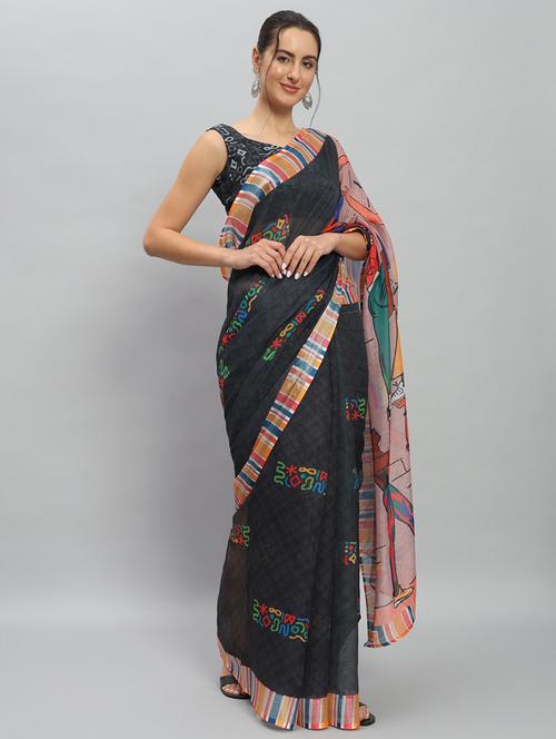 women printed casual wear saree with blouse - 21911851 - Very Small Image - 1