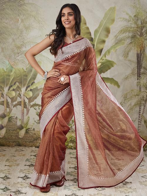 women brown ready to wear saree with blouse - 21911925 - Very Small Image - 1