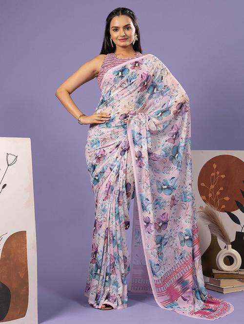 women floral printed ready to wear saree with blouse - 21911988 - Very Small Image - 1
