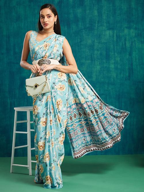 women printed casual wear saree with blouse - 21911997 - Very Small Image - 1