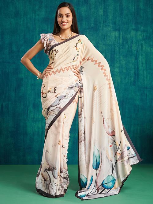 women printed casual wear saree with blouse - 21912000 - Very Small Image - 1