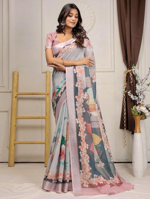 women printed casual wear saree with blouse - 21912125 - Very Small Image - 1