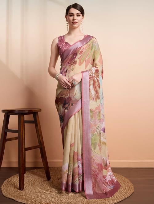 women printed casual wear saree with blouse - 21912132 - Very Small Image - 1