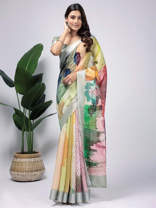 women printed casual wear saree with blouse - 21912135 - Very Small Image - 1