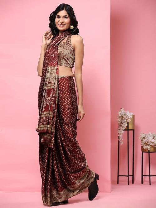women printed casual wear saree with blouse - 21912145 - Very Small Image - 1
