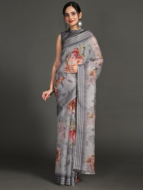 women printed casual wear saree with blouse - 21912312 - Very Small Image - 1