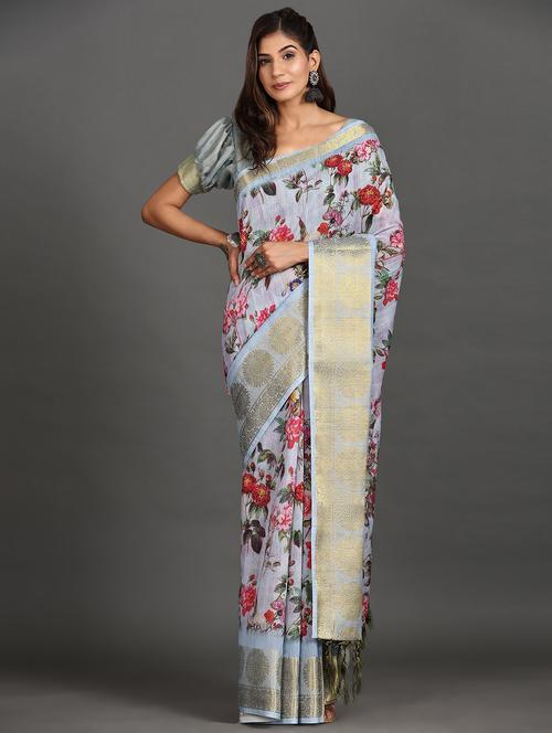 women printed casual wear saree with blouse - 21912313 - Very Small Image - 1