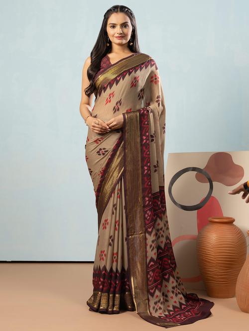 women printed casual wear saree with blouse - 21912361 - Very Small Image - 1
