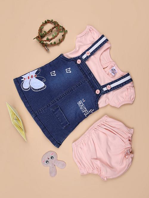 girls solid dungaree dress with bloomer - 21912502 - Very Small Image - 1