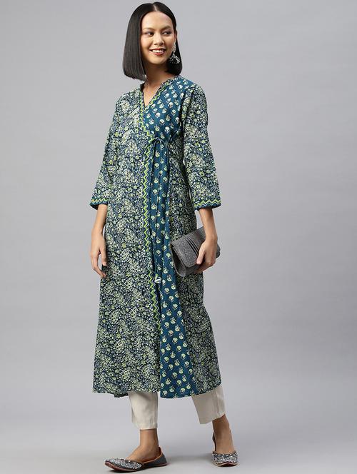 women three quarter sleeve angrakha kurta - 21913192 - Very Small Image - 1