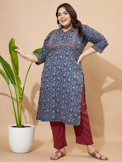 women plus size three quarter sleeve straight kurta - 21913197 - Very Small Image - 1