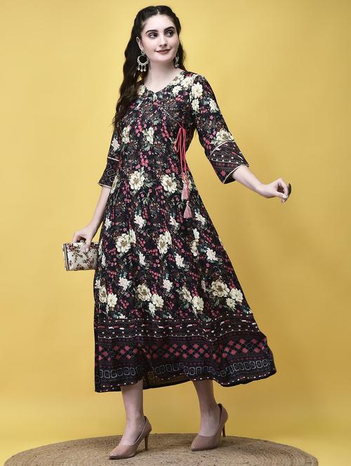 women black three quarter sleeve ethnic dress - 21913448 - Very Small Image - 1