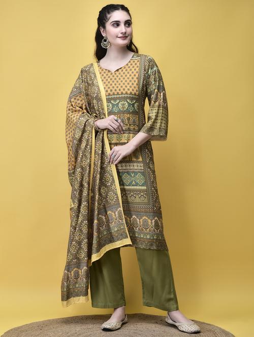 women three quarter sleeve kurta pant with dupatta set - 21913578 - Very Small Image - 1
