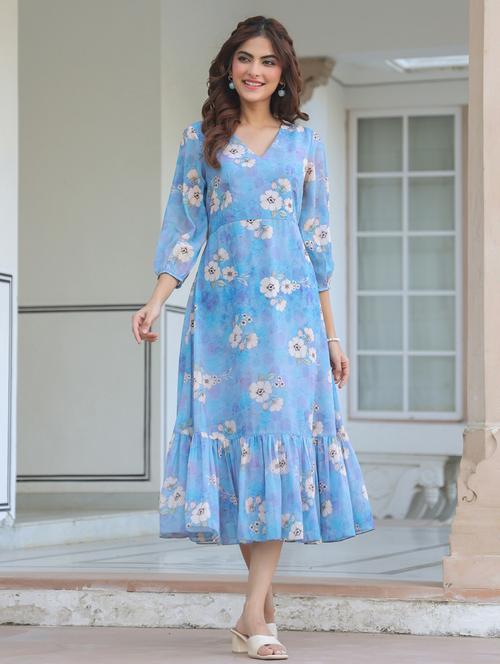 women floral printed puff sleeves tiered dress  - 21913598 - Very Small Image - 1