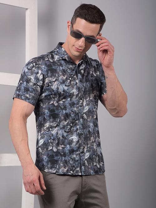 men printed short sleeve slim fit casual shirt - 21914310 - Very Small Image - 1