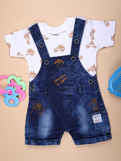 kids printed t-shirt with denim dungree set - 21914976 - Very Small Image - 1