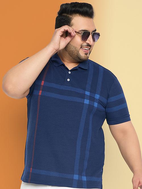 men plus size checkered short sleeve slim fit polo t-shirt - 21916149 - Very Small Image - 1