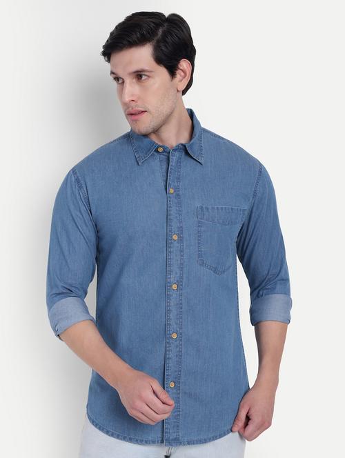 men solid long sleeve regular fit denim shirt - 21916286 - Very Small Image - 1