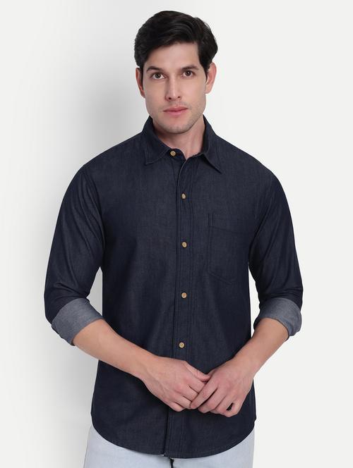 men solid long sleeve regular fit denim shirt - 21916287 - Very Small Image - 1