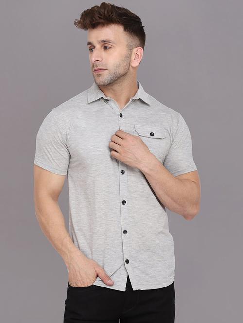 men solid short sleeve slim fit casual shirt - 21916301 - Very Small Image - 1