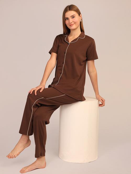 women solid nightwear pyjama set - 21916389 - Very Small Image - 1
