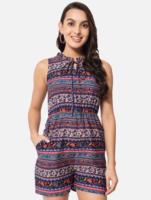 women printed tie up neck sleeveless romper  - 21916442 - Very Small Image - 1