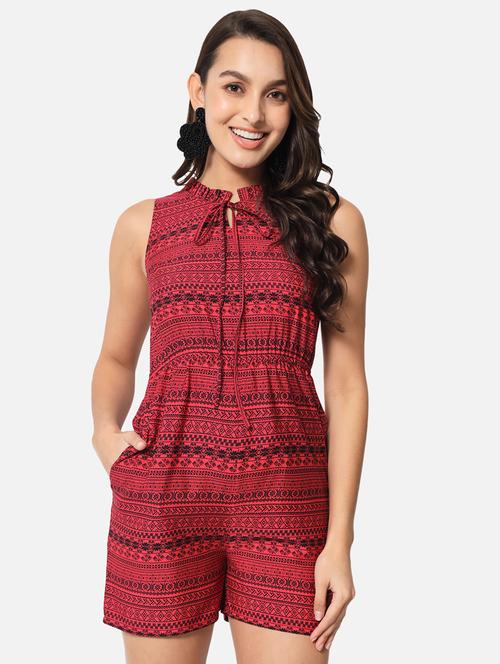 women printed tie up neck sleeveless romper  - 21916443 - Very Small Image - 1