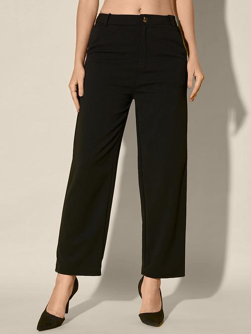 women solid high rise straight trouser - 21916515 - Very Small Image - 1