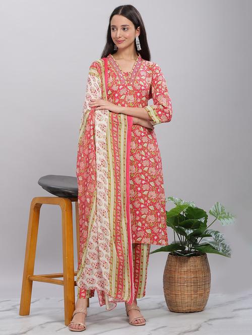 women three quarter sleeve kurta pant with dupatta set - 21916646 - Very Small Image - 1
