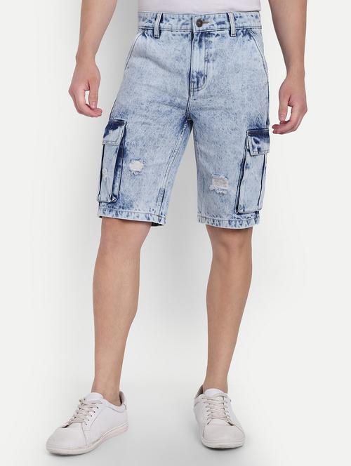 men light blue washed mid rise denim cargo short - 21916661 - Very Small Image - 1