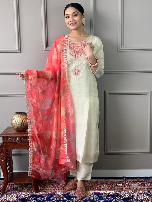 women three quarter sleeve kurta pant with dupatta set - 21917192 - Very Small Image - 1
