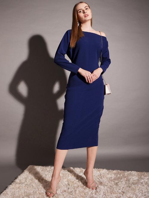 women solid off shoulder long sleeves bodycon dress - 21917239 - Very Small Image - 1