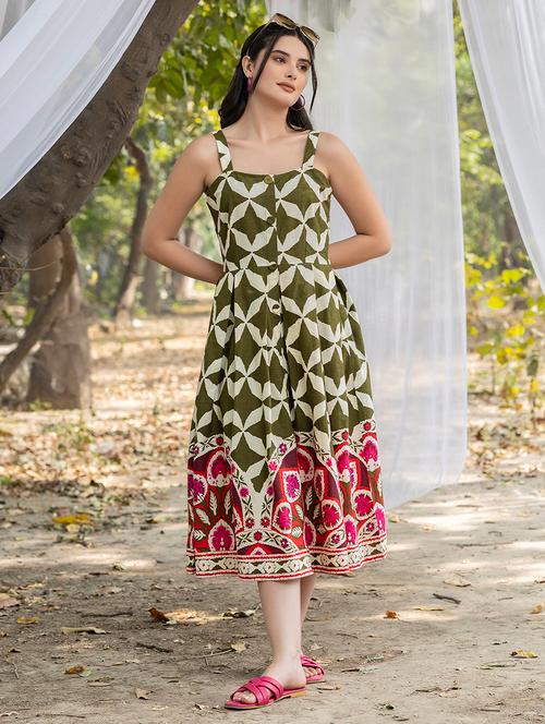 women printed sleeveless fit & flare dress - 21917251 - Very Small Image - 1