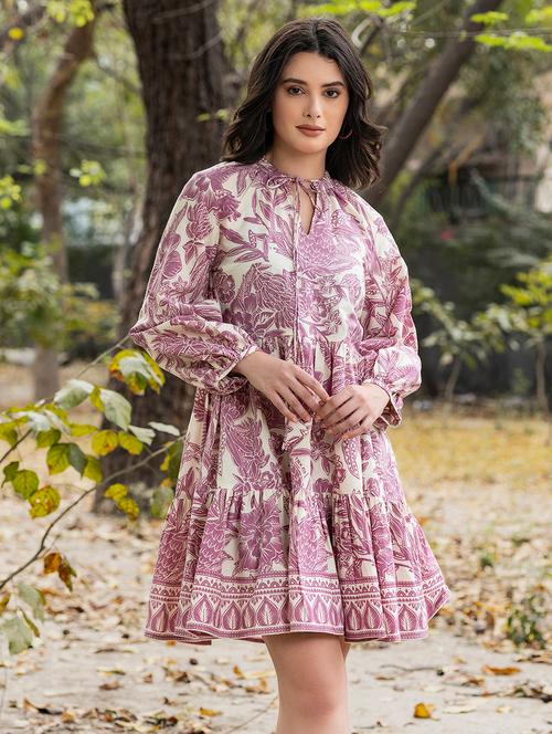 women floral printed puff sleeves tiered dress - 21917261 - Very Small Image - 1