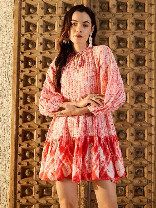 women tie & dye puff sleeves tiered dress - 21917338 - Very Small Image - 1