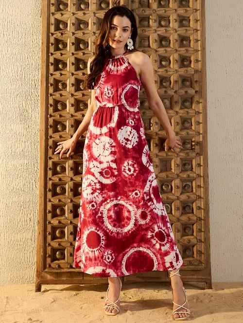 women tie & dye halter neck a-line dress - 21917357 - Very Small Image - 1