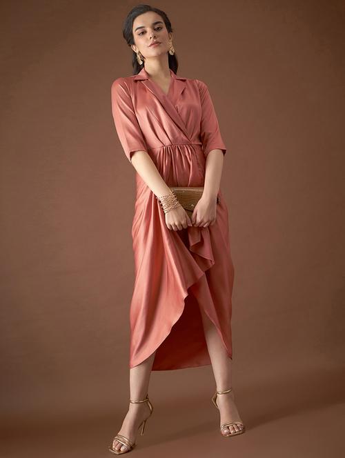 women solid lapel collared asymmetric dress - 21917362 - Very Small Image - 1